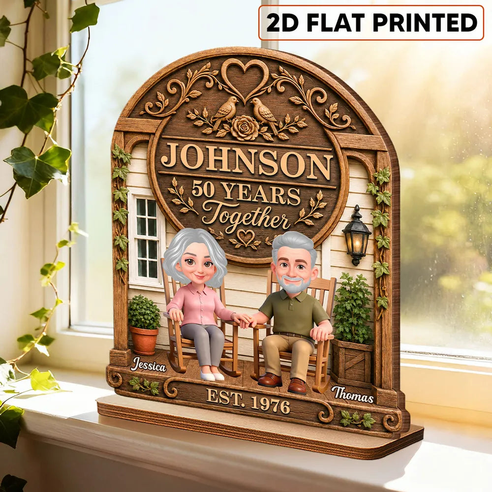 Personalized Wooden Plaque with Senior Couple Holding Hands, Rustic Porch Unique Creative Gift for Couples