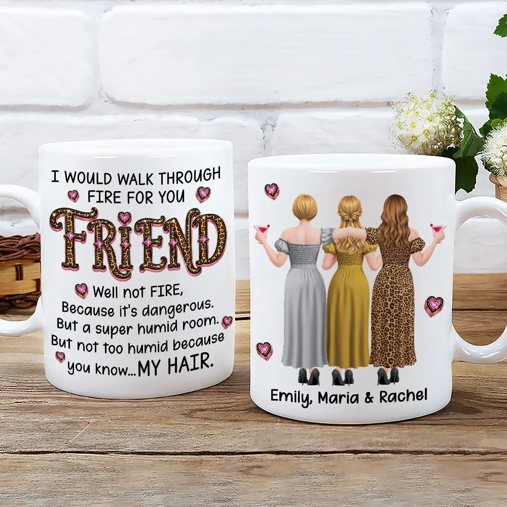Personalized Bestie Ceramic Mug With Funny Fire Quote & Back View Friends, Unique Gift for Best Friend