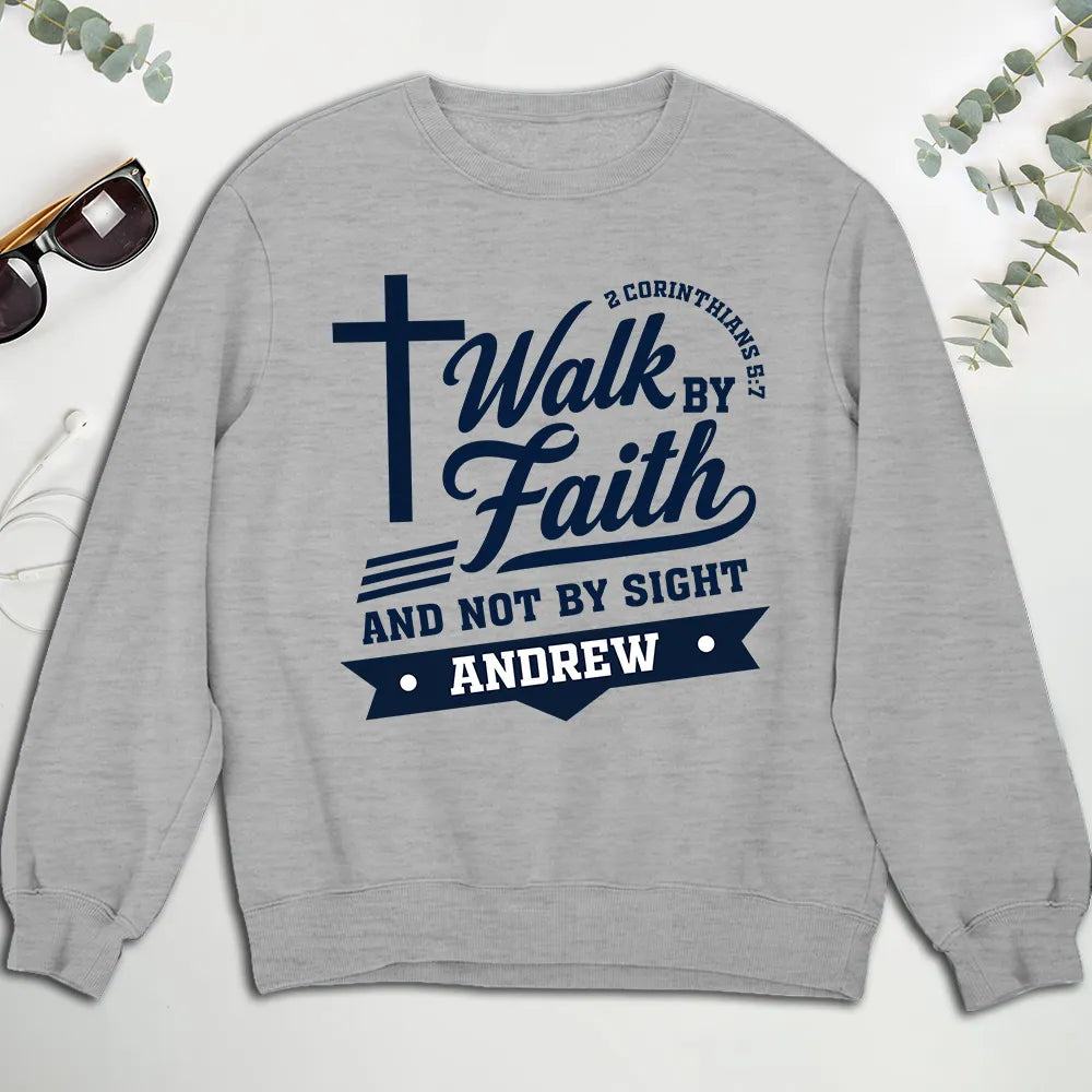 Personalized Classic Tee With Walk by Faith Cross Design, Unique Christian Gift for Him
