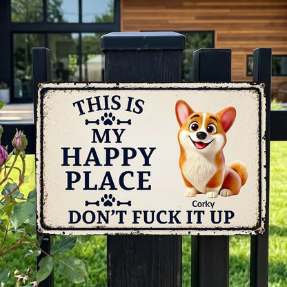 Personalized Rectangular Iron Sign With Cartoon Dog, Happy Place Decor, Unique Gift For Dog Lovers