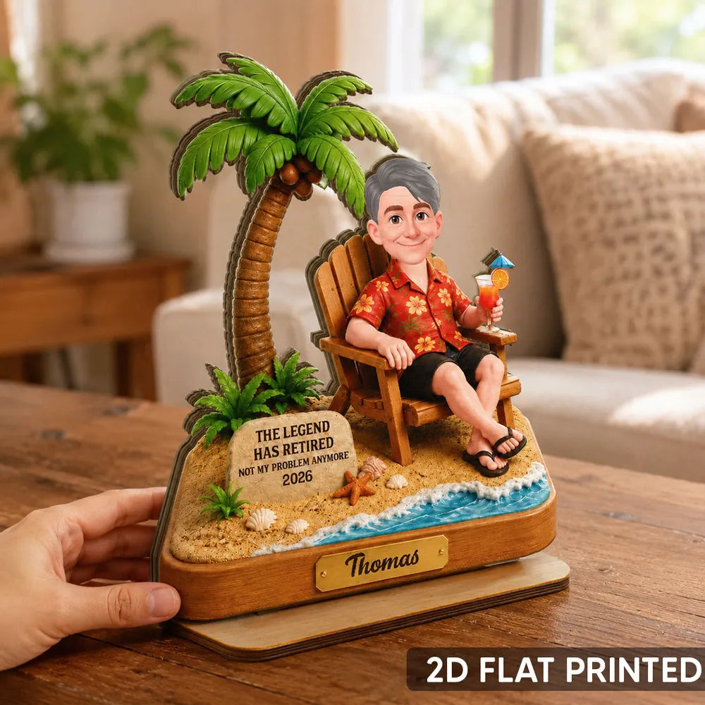 2-Layer Wooden Plaque with Tropical Retirement Humor, Creative Gift for Coworker, Dad or Husband