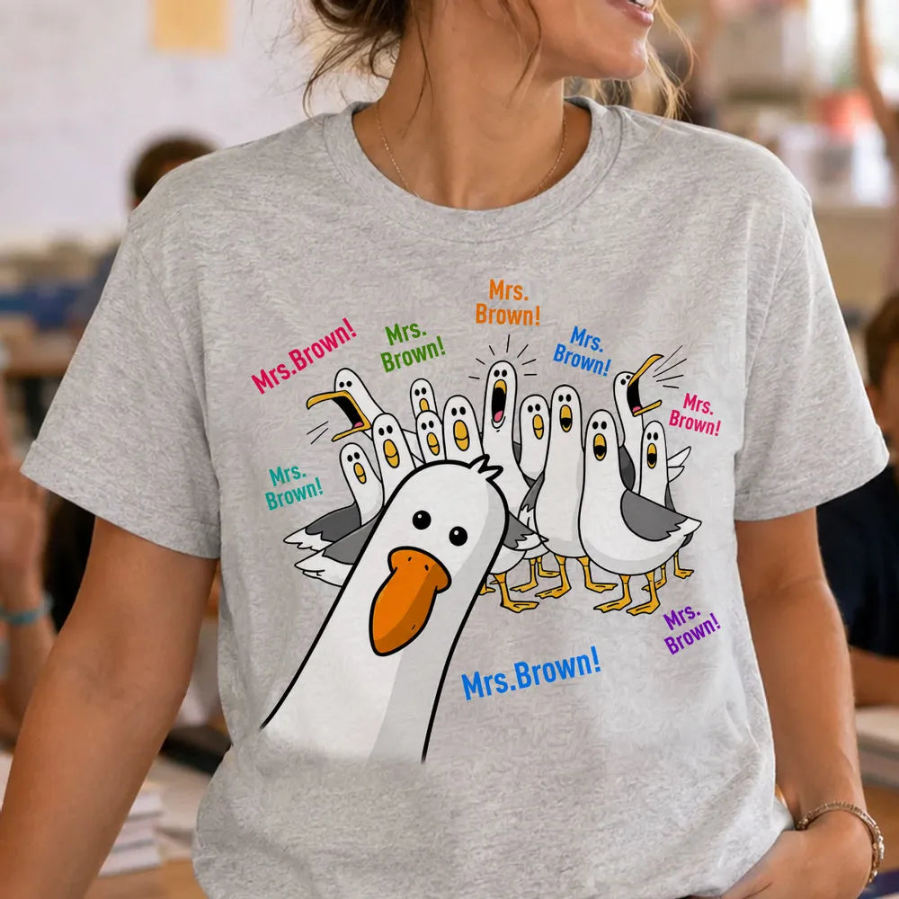 Personalized Seagulls Calling Classic Tee, Custom Teacher Name Design, Unique Back-to-School Gift