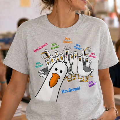 Personalized Seagulls Calling Classic Tee, Custom Teacher Name Design, Unique Back-to-School Gift