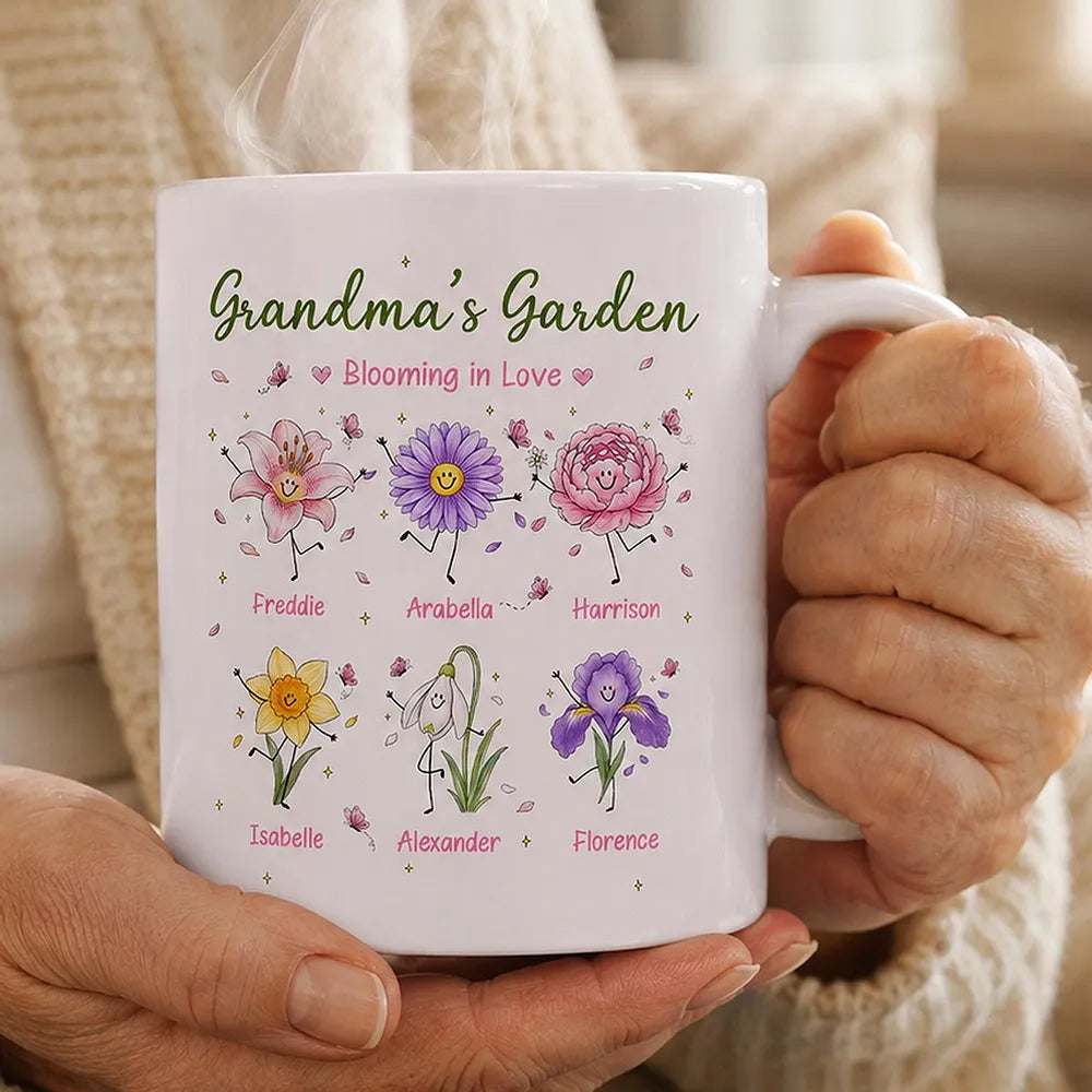 Personalized Ceramic Mug With Grandma's Garden Birth Flowers, Creative Gift for Grandma's Morning Coffee