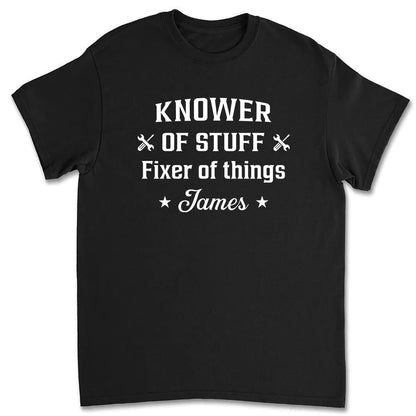 Custom Classic Tee With Tool Icons And Funny Fixer Quote, Creative Gift For Everyday Wear