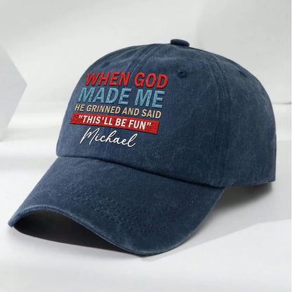 Personalized Washed Denim Baseball Cap With Funny Quote, Vintage Casual Unique Gift for Him