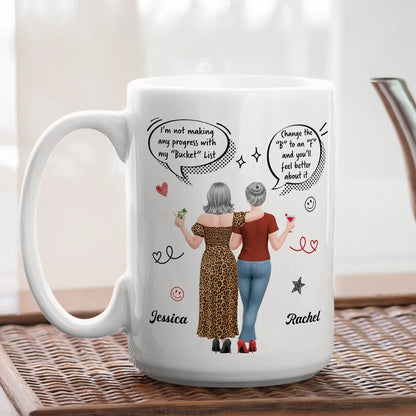 Personalized Ceramic Mug, Funny Bucket List Wordplay, Arm In Arm Friends, Unique Gift For Best Friend