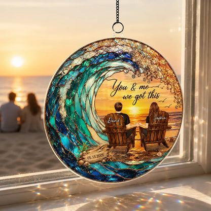 Custom Acrylic Suncatcher Ornament with You & Me Beach Art, Creative Gift for a Couple, Warm Window Glow