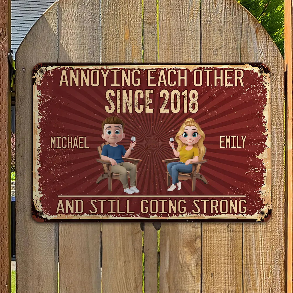 Custom Metal Sign with Senior Couple Illustration, Still Going Strong Humor, Unique Gift for Husband & Wife