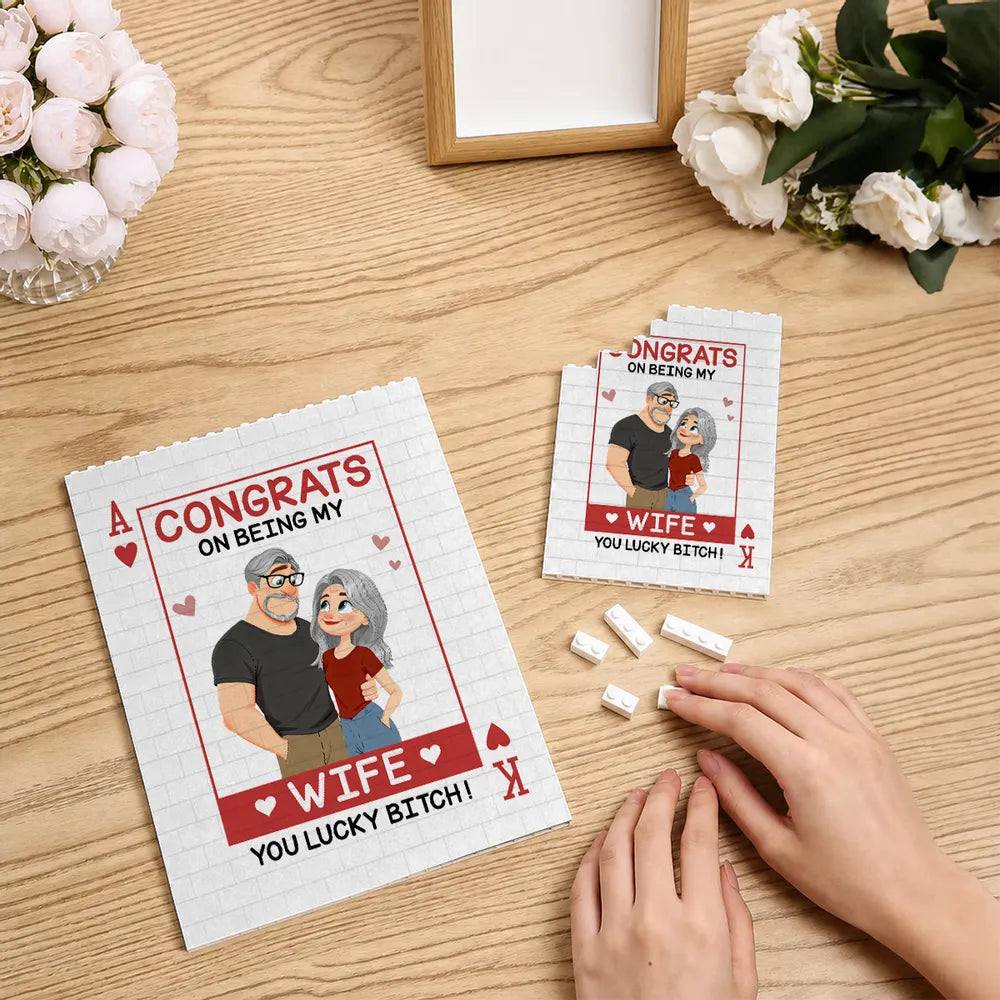 Custom Building Brick Puzzle with Playful Wife Message, Creative Gift for Couples