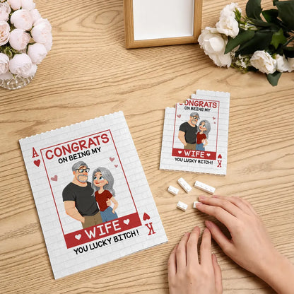 Custom Building Brick Puzzle with Playful Wife Message, Creative Gift for Couples
