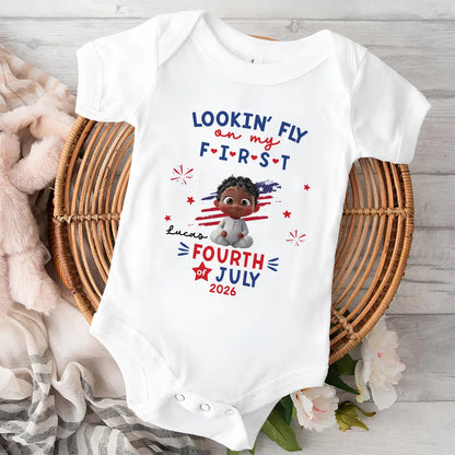 Personalized Baby Onesie, First Fourth Of July Outfit With Cute Patriotic Print, Unique Baby Gift