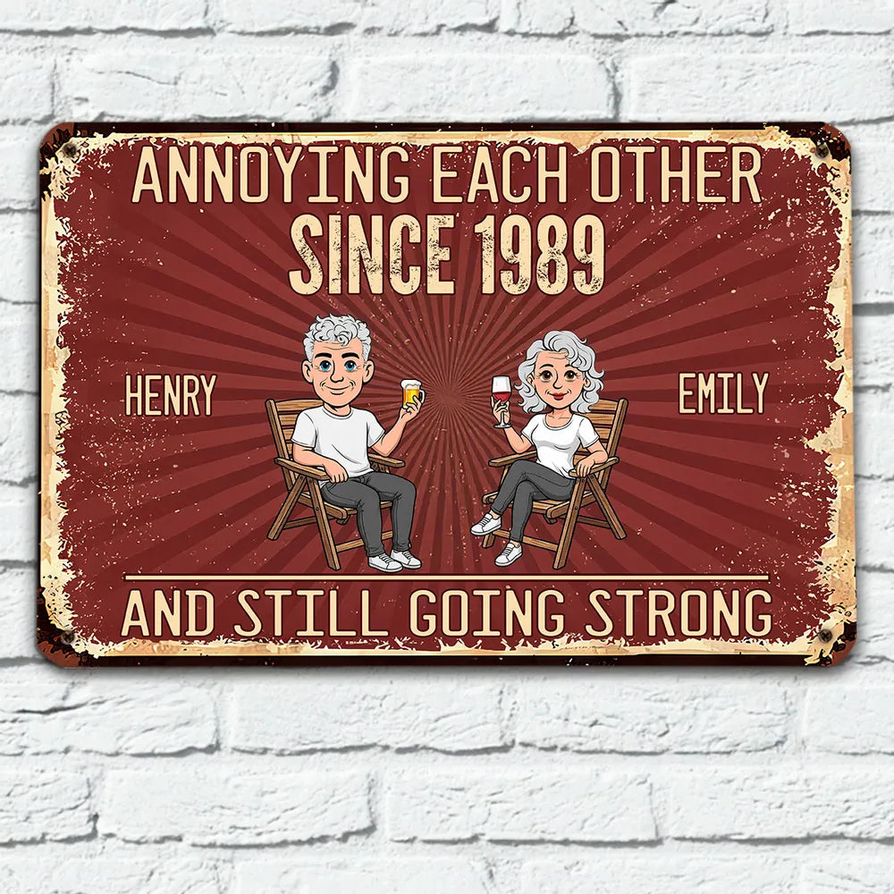 Personalized Rectangular Iron Sign, Vintage Couple Humor With Seated Drinks, Unique Gift for Husband & Wife