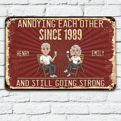 Personalized Rectangular Iron Sign, Vintage Couple Humor With Seated Drinks, Unique Gift for Husband & Wife