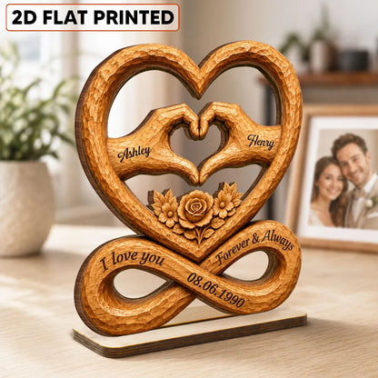 Personalized 2-Layer Wooden Plaque, Heart Hands & Infinity Design, Unique Gift for Couple