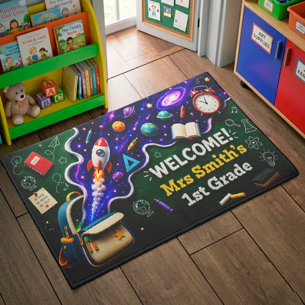 Personalized Standard Doormat, Space Adventure Classroom Welcome, Unique Teacher Gift for School Entry