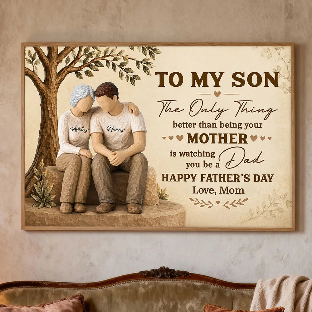 Personalized Poster for Son, Mom and Son Sitting Together, Unique Father's Day Gift