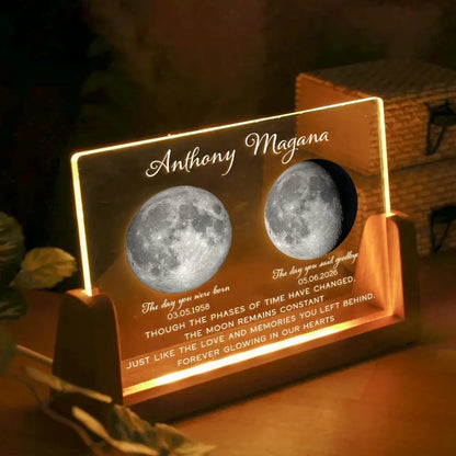 Personalized LED Light Frame with Moon Phase Memorial Art, Unique Sympathy Gift for Family Keepsake