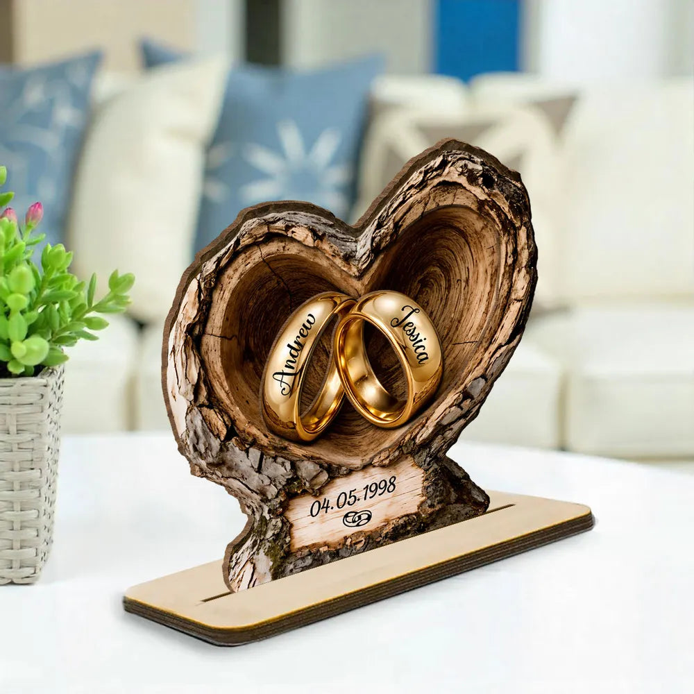 Personalized 2-Layer Wooden Plaque with Wedding Rings, Unique Creative Gift for Couple Anniversary