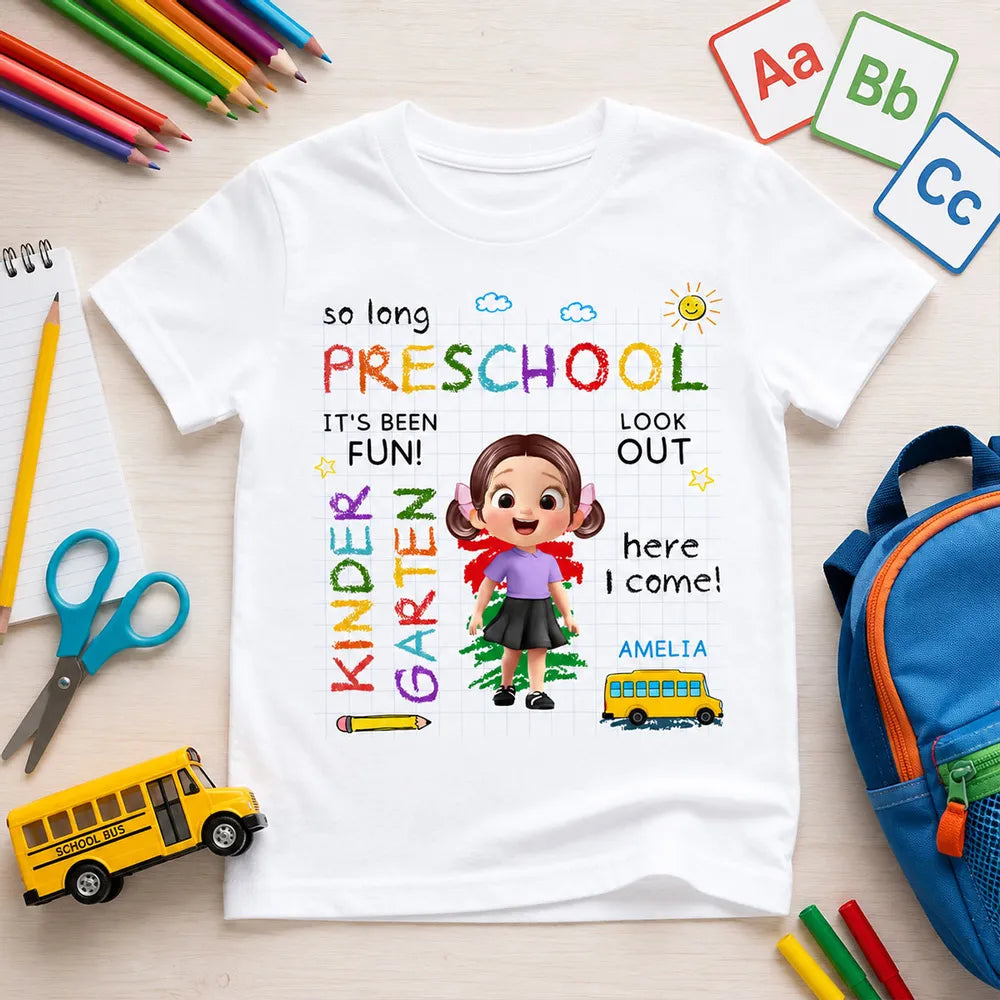 Personalized Youth Tee with Cartoon Kid & School Bus for Back to School, Unique Gift for Kids