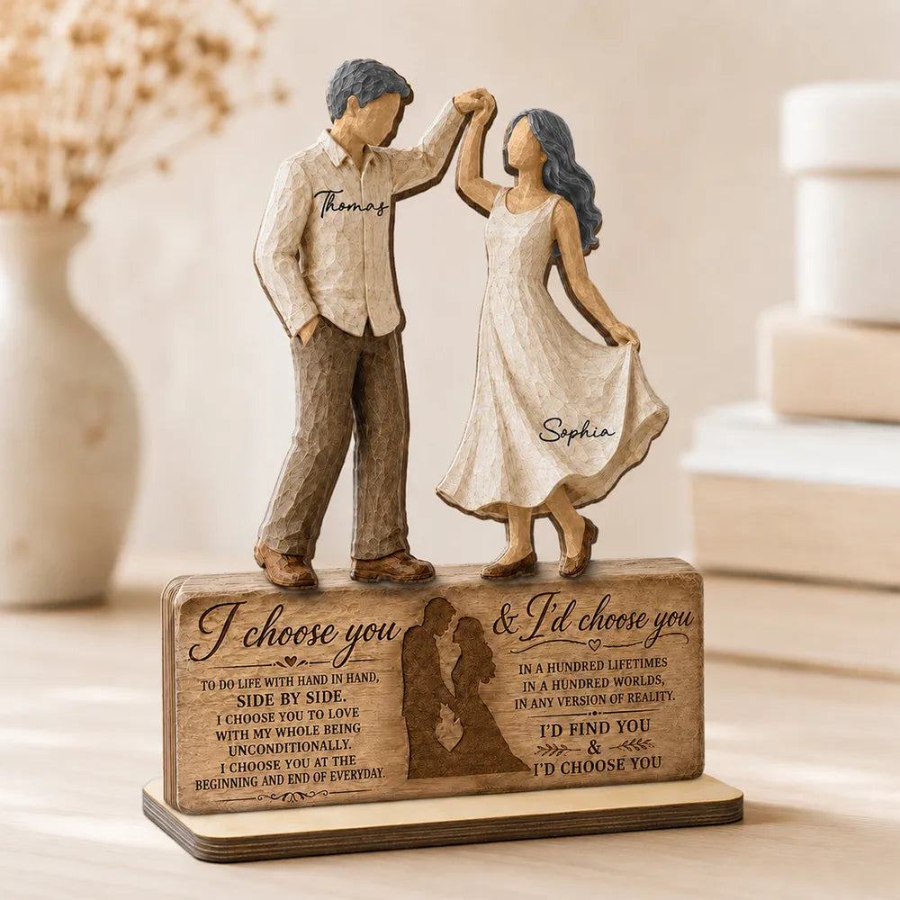 Personalized 2-Layer Wooden Plaque with Dancing Couple, I Choose You Unique Gift for Couples