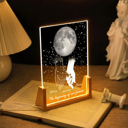 Personalized LED Light Frame, Couple Moon & Stars Design, Unique Gift for Couple with Soft Romantic Glow