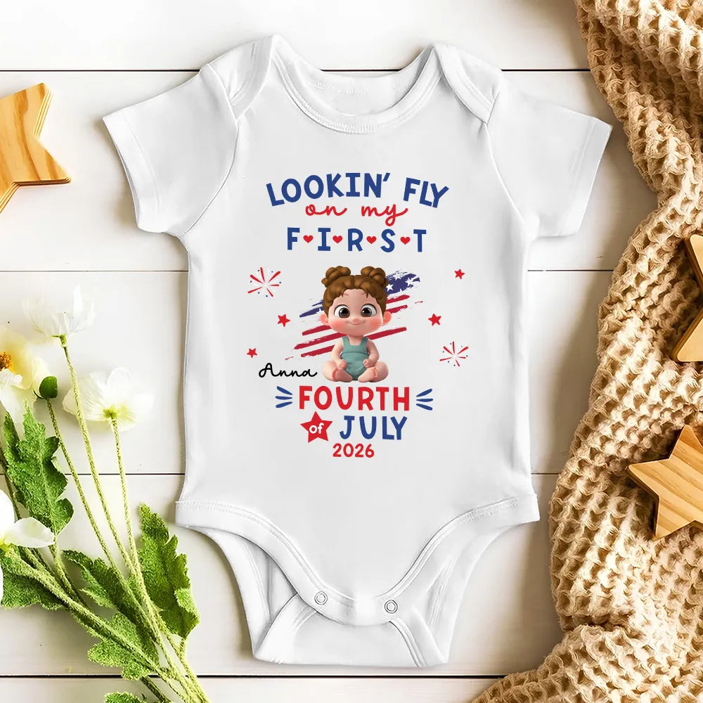 Personalized Baby Onesie, First Fourth Of July Outfit With Cute Patriotic Print, Unique Baby Gift