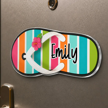 Personalized Flip Flop Acrylic Magnet, Bright Pink Cruise Cabin Door Decor, Unique Gift for Family