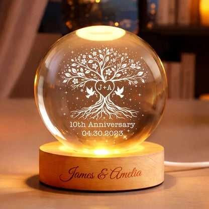 Personalized Globe Lamp, Tree of Life Anniversary Design, Unique Gift for Couple with Warm Bedside Glow