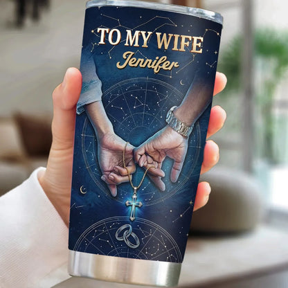 Personalized Insulated Travel Tumbler for Wife, Starry Holding Hands Design, Unique Creative Gift