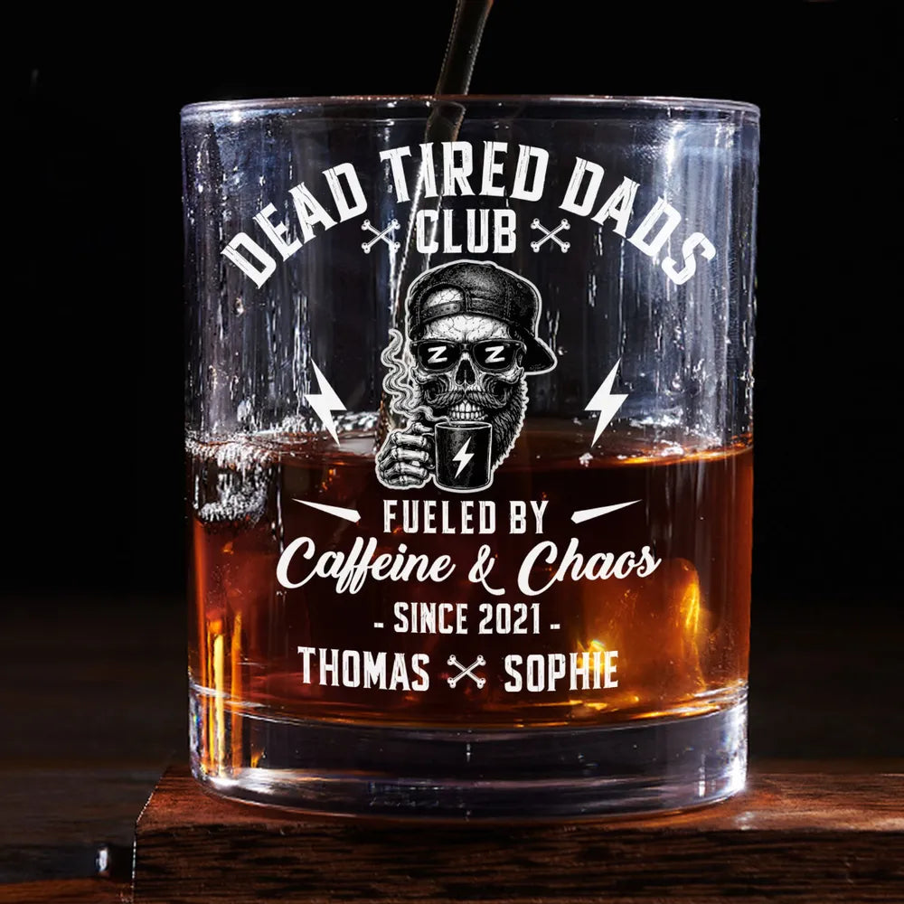 Personalized Washed Denim Baseball Cap for Dad, Dead Tired Dads Club Coffee Graphic, Unique Gift