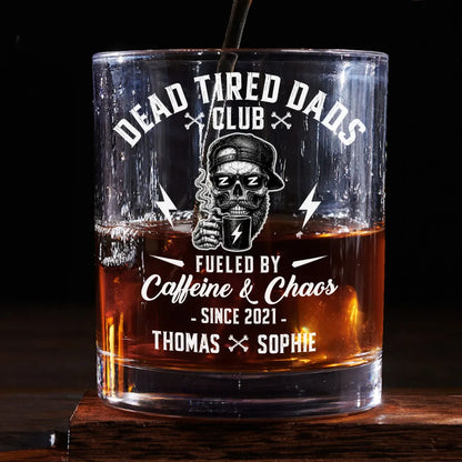 Personalized Washed Denim Baseball Cap for Dad, Dead Tired Dads Club Coffee Graphic, Unique Gift