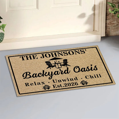 Personalized Standard Doormat, Backyard Oasis Design for Patio Entryway, Unique Housewarming Gift
