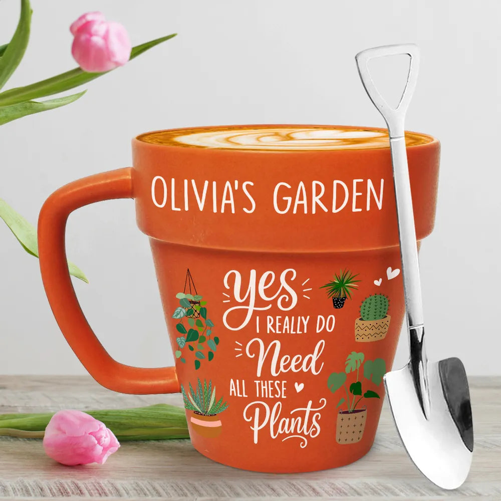 Personalized Plant Pot Mug With Spoon, Yes I Need All These Plants, Unique Gift for Plant Lover