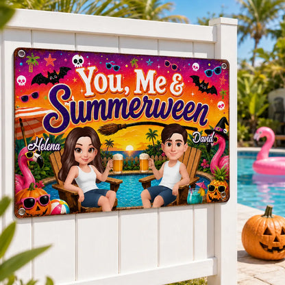 Personalized Rectangular Iron Sign, You, Me & Summerween Poolside Couple, Unique Gift for Couples
