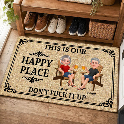 Happy Place Doormat, Personalized Couple Entryway Decor, Unique Creative Gift For Home