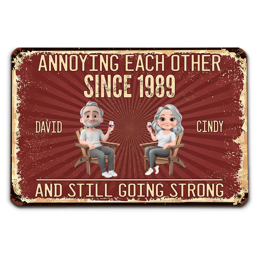 Custom Metal Sign with Senior Couple Illustration, Still Going Strong Humor, Unique Gift for Husband & Wife