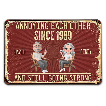 Custom Metal Sign with Senior Couple Illustration, Still Going Strong Humor, Unique Gift for Husband & Wife