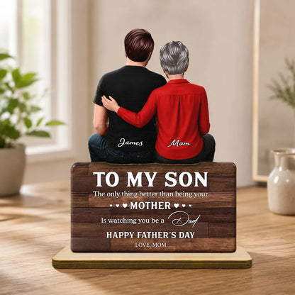 Custom Wooden Plaque for Son, Mom Resting Hand Artwork, Creative Heartfelt Gift from Mother