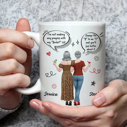 Personalized Ceramic Mug, Funny Bucket List Wordplay, Arm In Arm Friends, Unique Gift For Best Friend