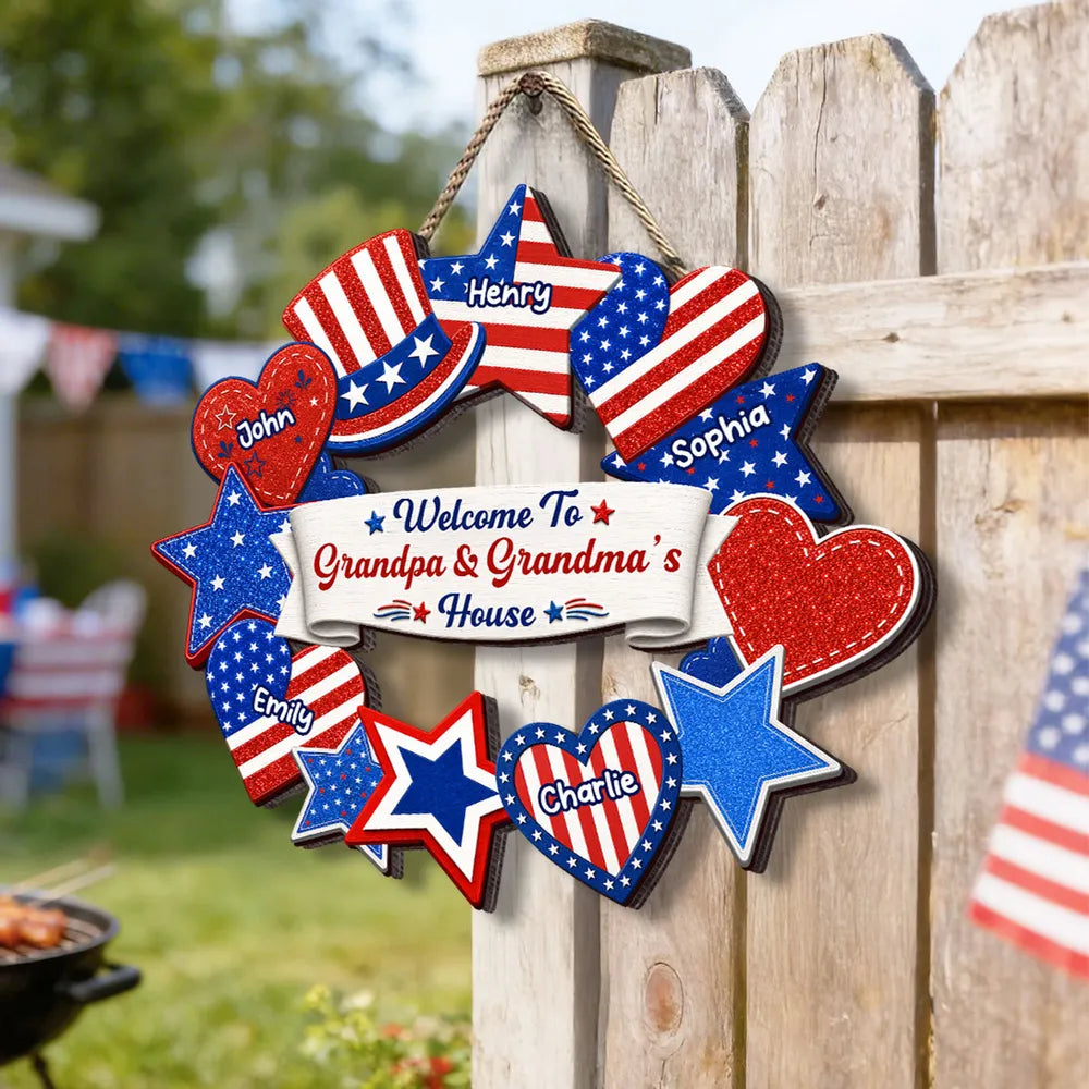 Personalized Wooden Sign, Patriotic 4th of July Porch Decor, Unique Gift for Grandparents
