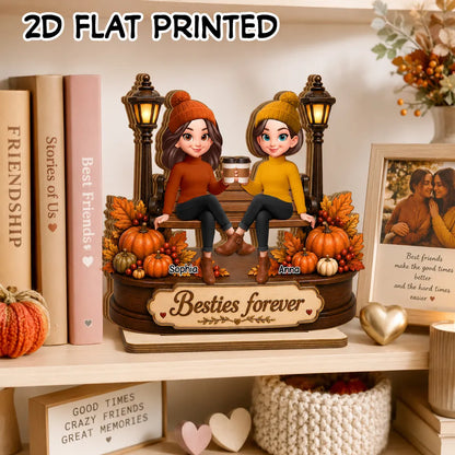 Personalized 2-Layer Wooden Plaque, Besties Forever Fall Scene, Unique Gift for Bestie