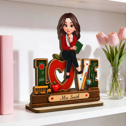 Personalized 2-Layer Wooden Plaque for Teacher, Cute Classroom Love Design, Unique Gift