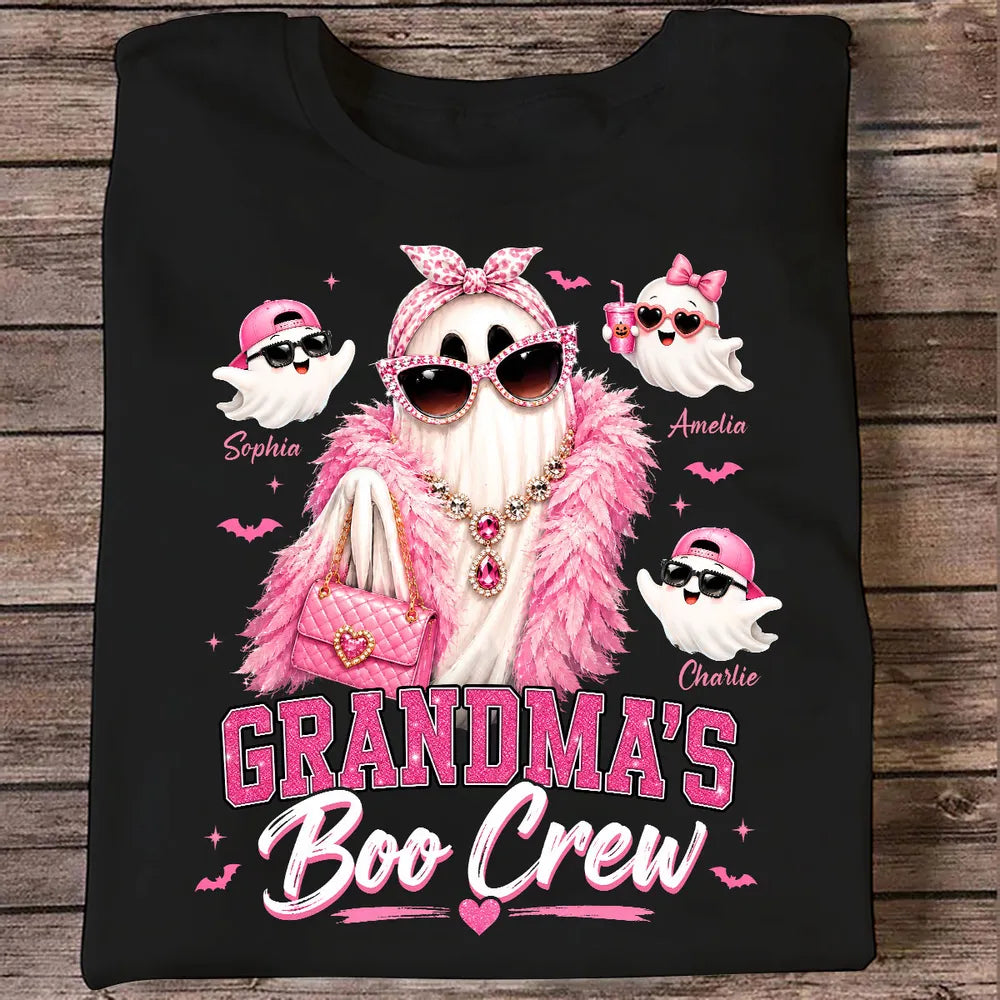 Personalized Classic Tee With Glam Ghost Grandma's Boo Crew, Unique Halloween Gift for Grandma