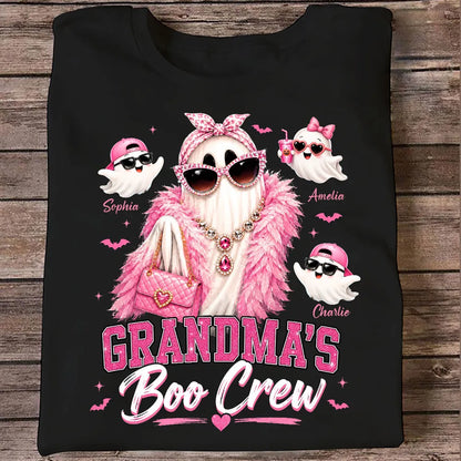 Personalized Classic Tee With Glam Ghost Grandma's Boo Crew, Unique Halloween Gift for Grandma