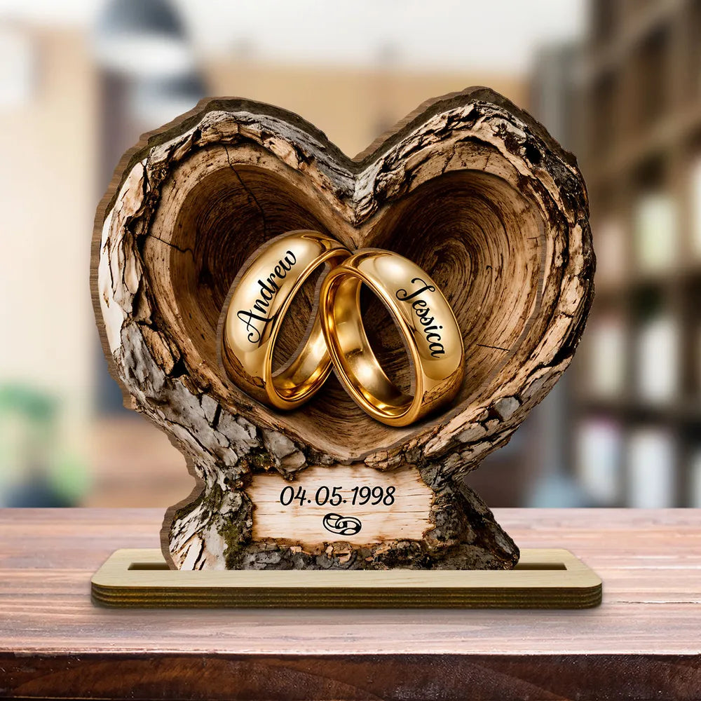 Personalized 2-Layer Wooden Plaque with Wedding Rings, Unique Creative Gift for Couple Anniversary