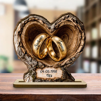 Personalized 2-Layer Wooden Plaque with Wedding Rings, Unique Creative Gift for Couple Anniversary