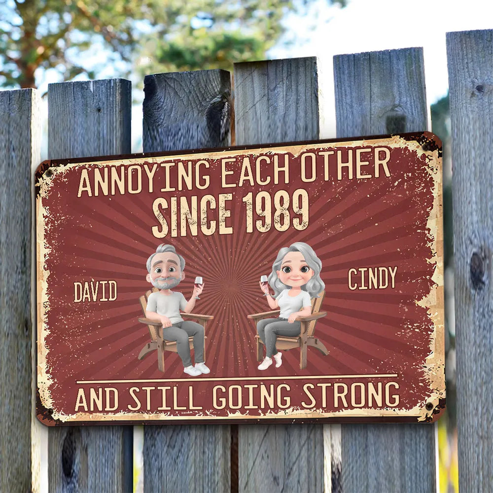 Custom Metal Sign with Senior Couple Illustration, Still Going Strong Humor, Unique Gift for Husband & Wife
