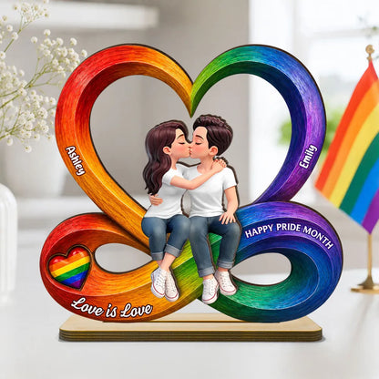 2-Layer Wooden Plaque for LGBTQ Couple, Love Is Love Kissing Illustration, Creative Gift