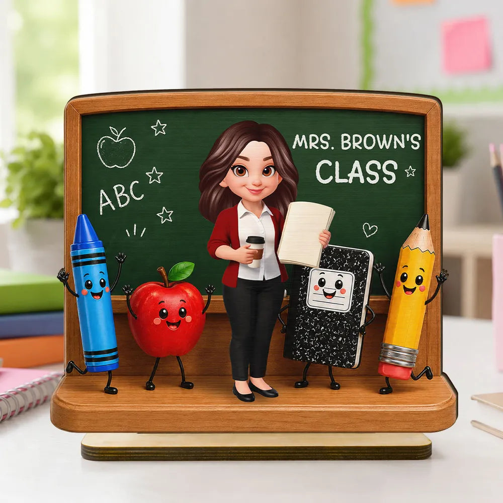 Personalized 2-Layer Wooden Plaque With Teacher Chalkboard Art, Unique Creative Gift For Teacher